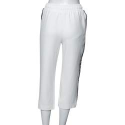 Pre Owned Dolce & Gabbana White Crepe Logo Tape Trim Cropped Track Pants S