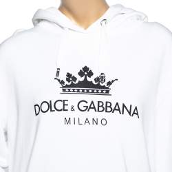 Pre Owned Dolce & Gabbana White Logo Printed Cotton Oversized Hoodie S