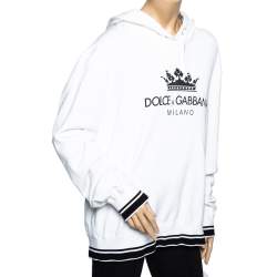 Pre Owned Dolce & Gabbana White Logo Printed Cotton Oversized Hoodie S