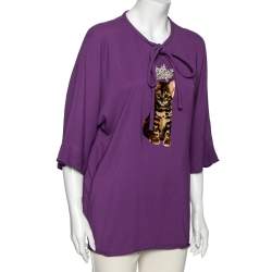 Pre Owned Dolce & Gabbana Purple Crepe Cat Zambia Tiara Blouse M