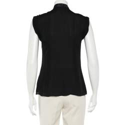Pre Owned D&G Black Sheer Silk Ruffled Neck Sleeveless Blouse S