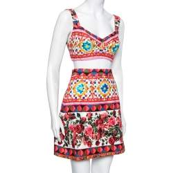 Pre Owned Dolce & Gabbana Multicolor Carretto Roses Print Cotton Crop Top & Skirt Set M
