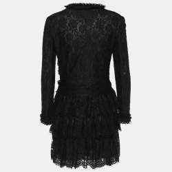 مملوكة مسبقًا D&G Black Lace Chain Embellished Tiered Coat M