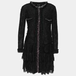 Pre Owned D&G Black Lace Chain Embellished Tiered Coat M