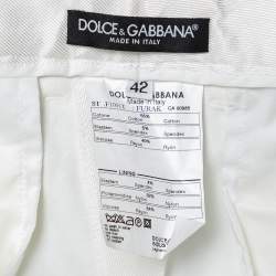 Pre Owned Dolce & Gabbana Off White Cotton Straight Leg Pants M