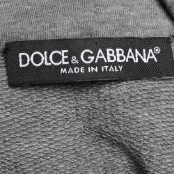 Dolce & Gabbana Grey Terry Knit Floral Logo Hoodie M