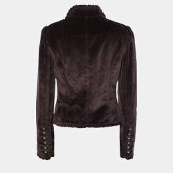 مملوكة مسبقًا جاكيت دولتشي أند غابان ا قطيفة أرجواني مكشكش مزين أزرار أمامية مقاس وسط ( ميديوم )