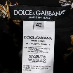 Pre Owned Dolce & Gabbana Black Sacred Heart Print Cotton Pleated Skirt M