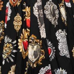 Pre Owned Dolce & Gabbana Black Sacred Heart Print Cotton Pleated Skirt M