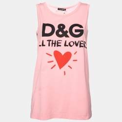 Pre Owned Dolce & Gabbana Pink Cotton Logo Printed Sleeveless T-Shirt S