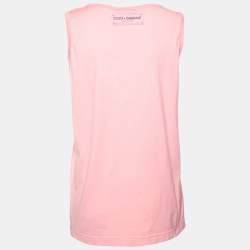 Pre Owned Dolce & Gabbana Pink Cotton Logo Printed Sleeveless T-Shirt S