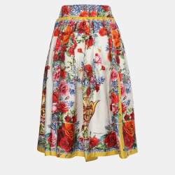 Pre Owned Dolce & Gabbana Multicolor Floral Print Silk Midi Skirt M
