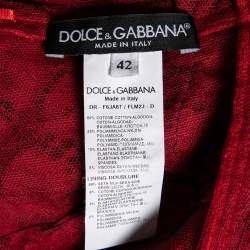 Pre Owned Dolce & Gabbana Red Tulle & lace Trimmed Flared Dress M