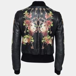Pre Owned Dolce & Gabbana Black Floral Printed Leather Bomber Jacket S