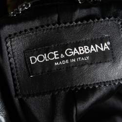 Pre Owned Dolce & Gabbana Black Floral Printed Leather Bomber Jacket S