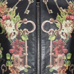 Pre Owned Dolce & Gabbana Black Floral Printed Leather Bomber Jacket S