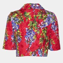 Pre Owned Dolce & Gabbana Red Floral Printed Jacquard Cropped Jacket S