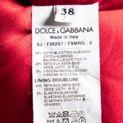 Pre Owned Dolce & Gabbana Red Floral Printed Jacquard Cropped Jacket S
