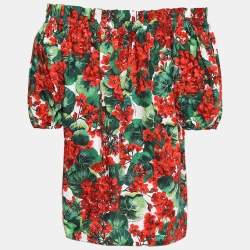 مملوكة مسبقًا Dolce & Gabbana Red Floral Print Poplin Off Shoulder Blouse M