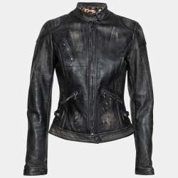 Pre Owned Dolce & Gabbana Black Faded Effect Leather Zip Front Biker Jacket S