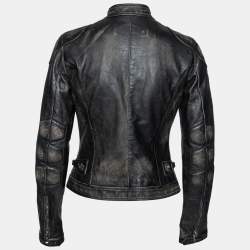 Pre Owned Dolce & Gabbana Black Faded Effect Leather Zip Front Biker Jacket S