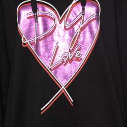 Pre Owned Dolce & Gabbana Black Cotton Love Heart Logo Printed Hoodie M