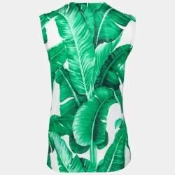 Pre Owned Dolce & Gabbana Green Leaf Print Silk Knit Sleeveless Sweater M