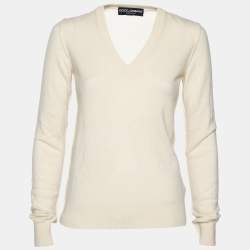 Pre Owned Dolce & Gabbana Cream Cashmere Inside Out Long Sleeve Sweater S