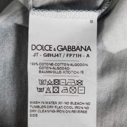 Pre Owned Dolce & Gabbana Navy Blue Striped & Printed Cotton Long Sleeve T-Shirt L