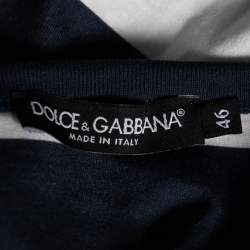 Pre Owned Dolce & Gabbana Navy Blue Striped & Printed Cotton Long Sleeve T-Shirt L