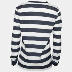 Pre Owned Dolce & Gabbana Navy Blue Striped & Printed Cotton Long Sleeve T-Shirt L