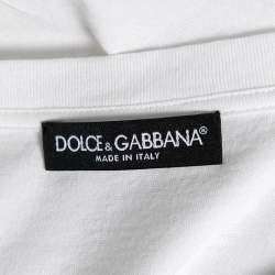Pre Owned Dolce & Gabbana White Cotton Heart Printed and Embellished Crew Neck Top L