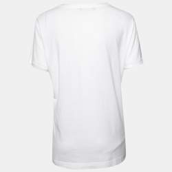 Pre Owned Dolce & Gabbana White Cotton Heart Printed and Embellished Crew Neck Top L