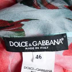 مملوكة مسبقًا Dolce & Gabbana Blue and Red Rose Printed Silk Bow Tie Top L