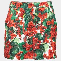 Pre Owned Dolce & Gabbana Red Geranium Printed Cotton Shorts L