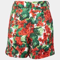 Pre Owned Dolce & Gabbana Red Geranium Printed Cotton Shorts L
