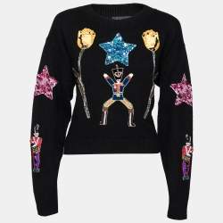 Pre Owned Dolce & Gabbana Black Knit Sequin and Beaded Embroidered Sweater M