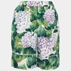 مملوكة مسبقًا Dolce & Gabbana Green Hydrangea Printed Silk Pyjama Shorts S