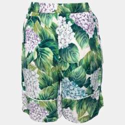 مملوكة مسبقًا Dolce & Gabbana Green Hydrangea Printed Silk Pyjama Shorts S