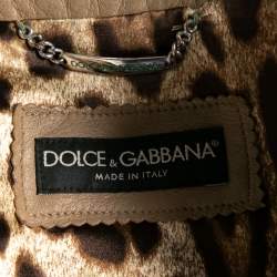 Pre Owned جاكيت دولتشي أند غابانا جلد بني جملي بسحاب أمامي مقاس متوسط ( ميديوم )