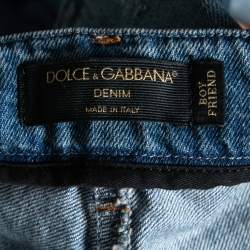 Dolce & Gabbana Blue Denim Floral Embroidered and Sequin Embellished Distressed Jeans L