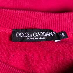 Pre Owned Dolce & Gabbana Pink Cotton All the Lovers Embroidered Ribbed Trims Top S