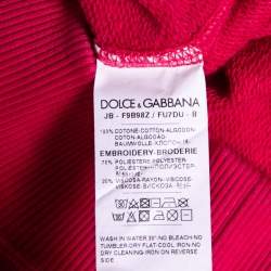 Pre Owned Dolce & Gabbana Pink Cotton All the Lovers Embroidered Ribbed Trims Top S