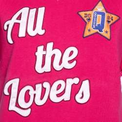 Pre Owned Dolce & Gabbana Pink Cotton All the Lovers Embroidered Ribbed Trims Top S