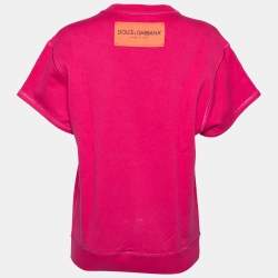 Pre Owned Dolce & Gabbana Pink Cotton All the Lovers Embroidered Ribbed Trims Top S