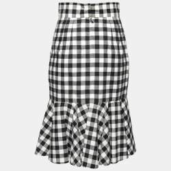 Pre Owned Dolce & Gabbana Black and White Checkered Ruffle Hem Skirt S