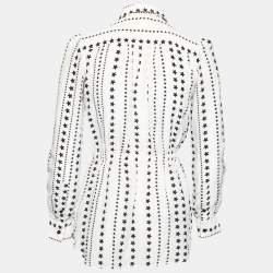 Pre Owned Dolce & Gabbana White Star Printed Silk Button Front Blouse S