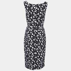 Pre Owned Dolce & Gabbana Black and White Floral Printed Crepe Sleeveless Dress L