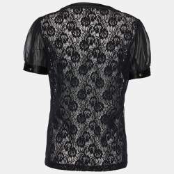 Pre Owned D&G Vintage Black Lace Puff Sleeve Blouse L