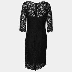 Pre Owned Dolce & Gabbana Black Cordonetto Lace Scalloped Hem Fitted Dress M
